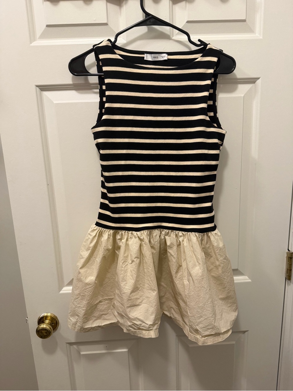 Mango Black and Cream Striped Sleeveless Dress
